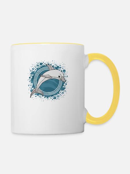 Delfin - Tasse zweifarbig - Weiß/Gelb