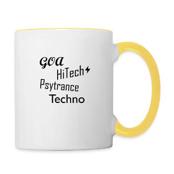Goa HiTech Psytrance Techno - Tasse zweifarbig - Weiß/Gelb - Rechts