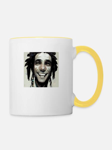 Rastafari Sketch Painting - Tasse zweifarbig - Weiß/Gelb