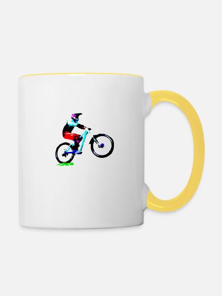 MTB bergab - Tasse zweifarbig - Weiß/Gelb