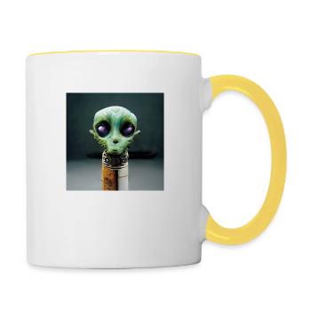 Abstrakter Ausländer Auf Einem Stock - Tasse zweifarbig - Weiß/Gelb - Rechts
