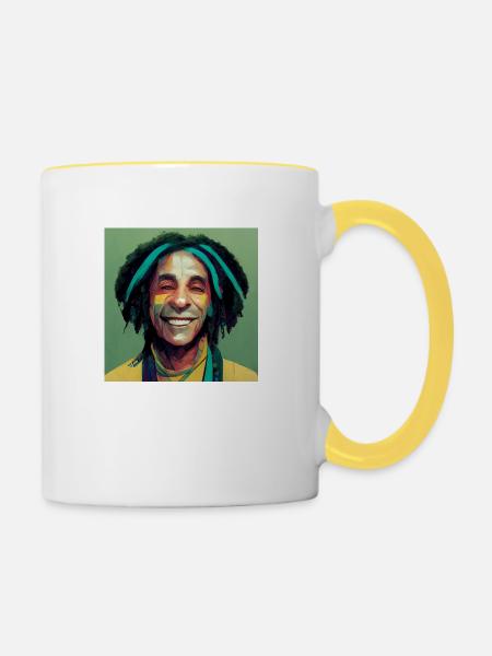 Rastafari-ölgemälde - Tasse zweifarbig - Weiß/Gelb