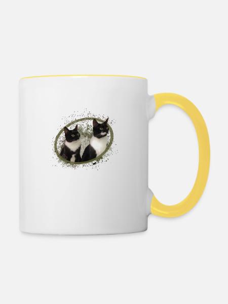 Katzenliebe - Tasse zweifarbig - Weiß/Gelb