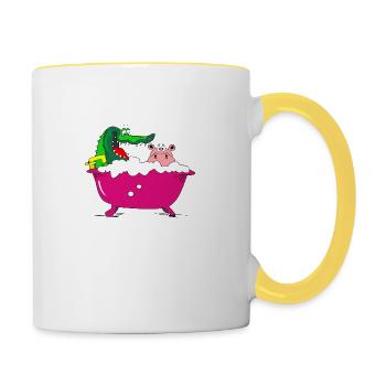 krokodil nilpferd badewanne hippo nilpferd baden - Tasse zweifarbig - Weiß/Gelb - Rechts