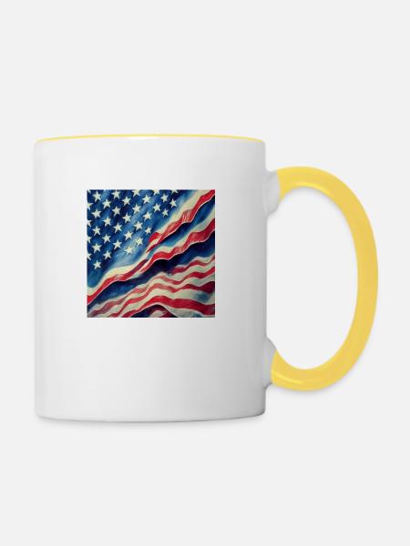 Amerikanisches Flaggen-logo - Tasse zweifarbig - Weiß/Gelb