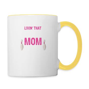 Livin' That Bowling MOM Life Cool T-Shirt Rétro - Mug contrasté - blanc/jaune - Droite