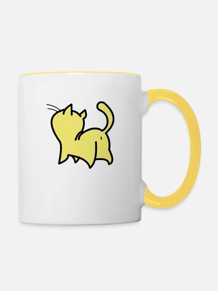gelbe katze - Tasse zweifarbig - Weiß/Gelb