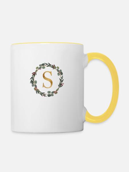 Personalisierbar Monogramm S Kranz - Tasse zweifarbig - Weiß/Gelb