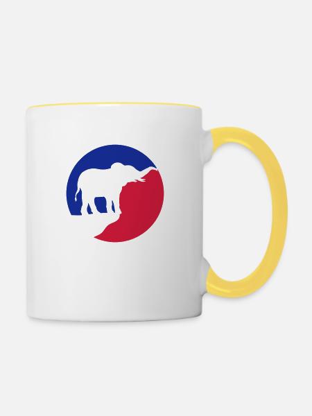 Vollmond Elefant Silhouette Klippe - Tasse zweifarbig - Weiß/Gelb