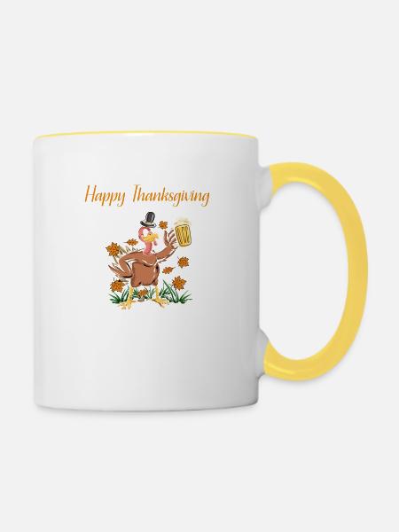 Happy Thanksgiving - Tasse zweifarbig - Weiß/Gelb