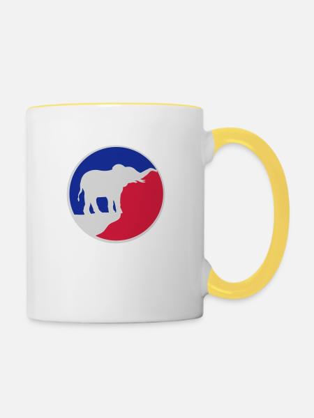 Elefant Silhouette Klippe Mond - Tasse zweifarbig - Weiß/Gelb