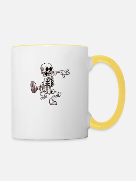 Tanzendes Skelett - Tasse zweifarbig - Weiß/Gelb