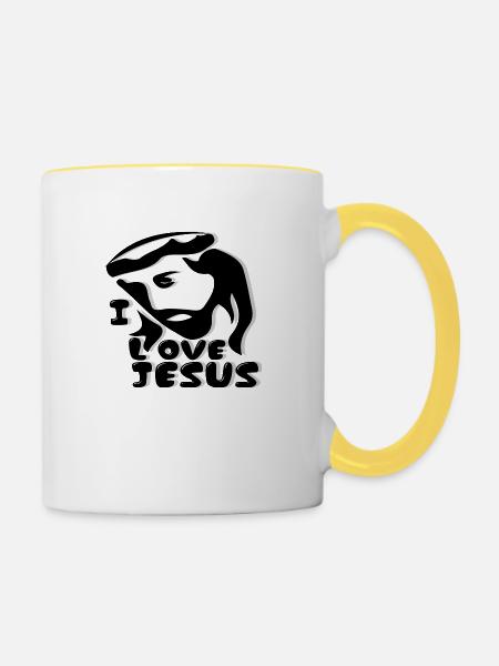 I love Jesus - Tasse zweifarbig - Weiß/Gelb