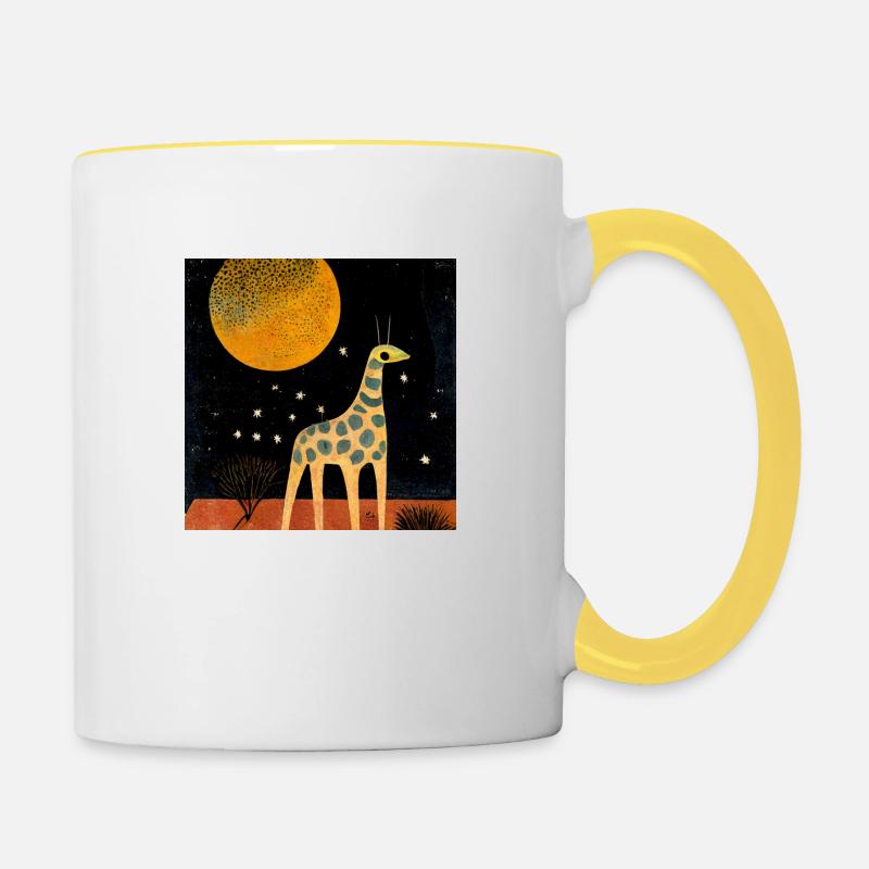 Girafe la nuit - Mug contrasté - blanc/jaune