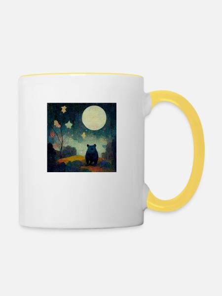Bär im Mondschein - Tasse zweifarbig - Weiß/Gelb