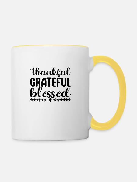 Thankful Grateful Blessed - Tasse zweifarbig - Weiß/Gelb