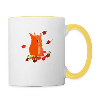 Squirrels in autumn - Contrasting Mug - white/yellow - Right