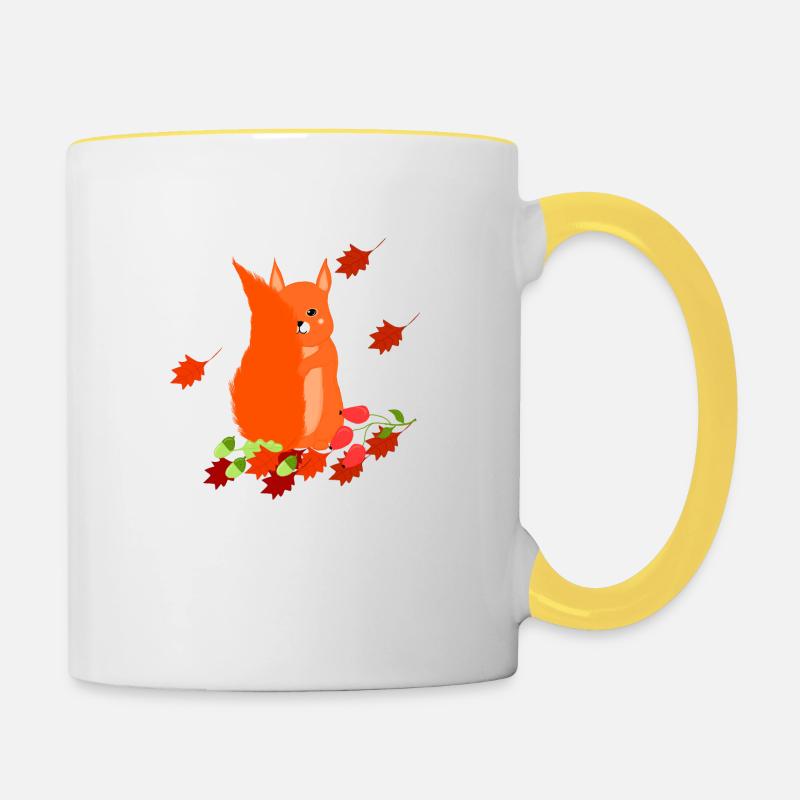 Eichhörnchen im Herbst - Tasse zweifarbig - Weiß/Gelb