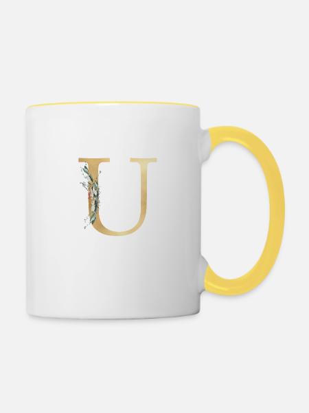 Personalisierbar Monogramm U - Tasse zweifarbig - Weiß/Gelb