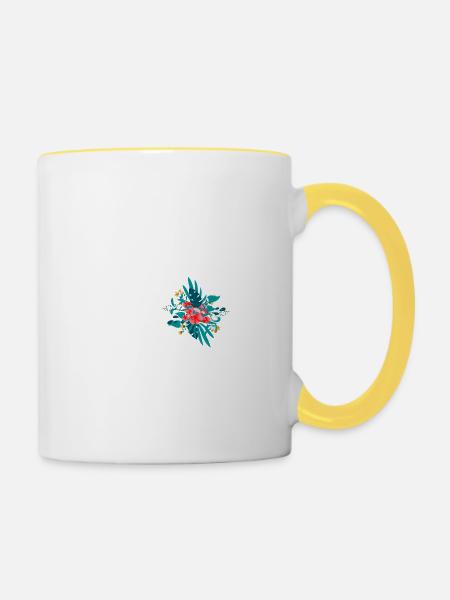 Buchstabe U geblümt - Tasse zweifarbig - Weiß/Gelb