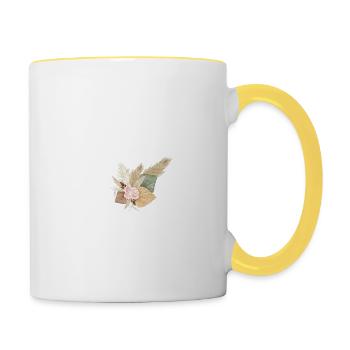 lettre V fleuris - Mug contrasté - blanc/jaune - Droite