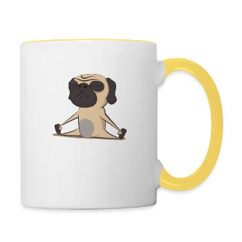 Mops Hund macht Yoga Yogaliebhaber Geschenkidee - Tasse zweifarbig - Weiß/Gelb - Rechts