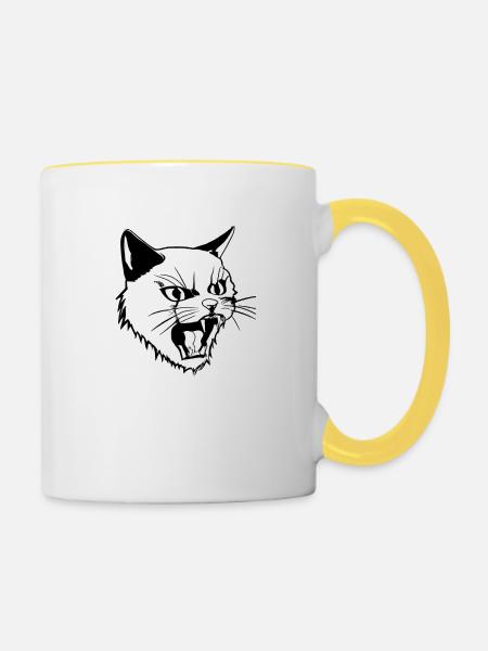 Angry Cat - Tasse zweifarbig - Weiß/Gelb