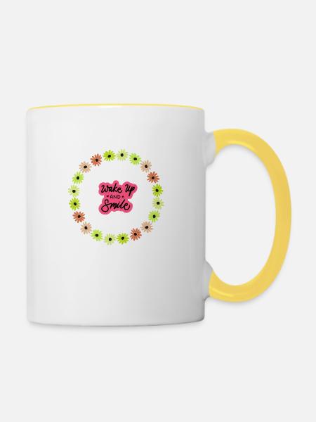 Wake up - Tasse zweifarbig - Weiß/Gelb