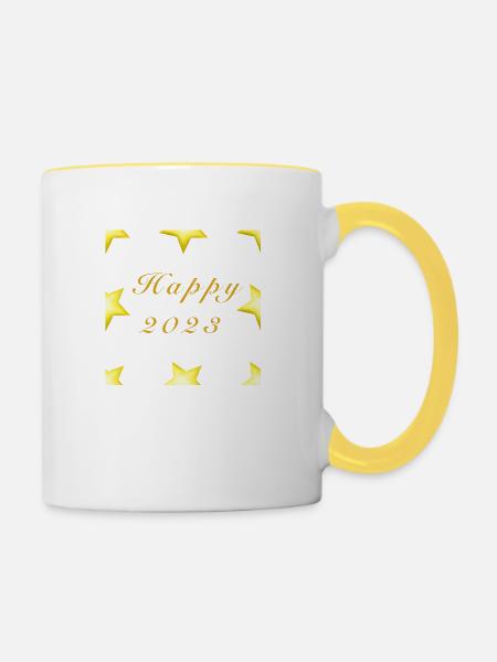 Happy 2023-ByRino - Tasse zweifarbig - Weiß/Gelb