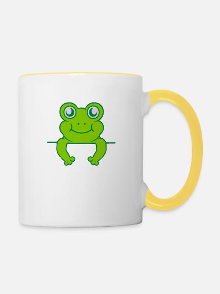 Schild Mauer Frosch Comic - Tasse zweifarbig - Weiß/Gelb