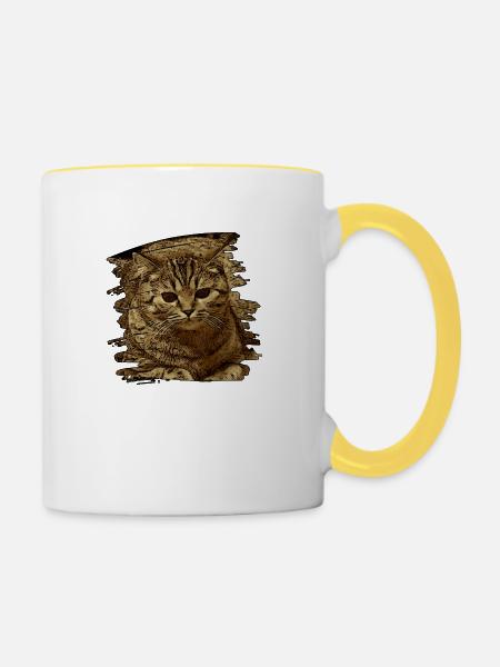 Katzengesicht5 - Tasse zweifarbig - Weiß/Gelb