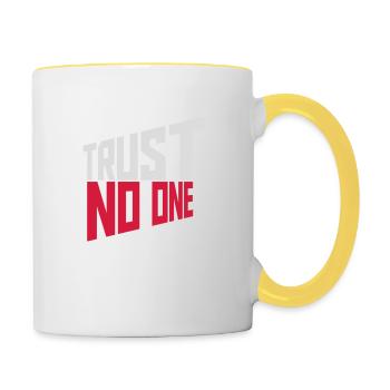 trust no one quote - Contrasting Mug - white/yellow - Right