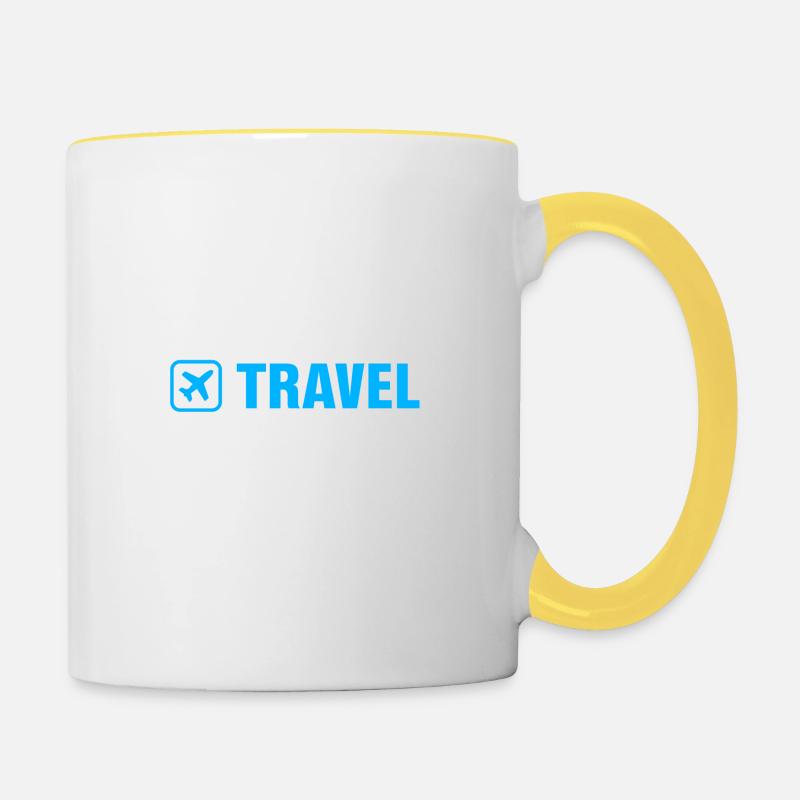 5 Manger dormir voyager répéter - Mug contrasté - blanc/jaune