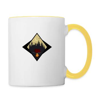 Lagerfeuer mit Zelt Symbol - Tasse zweifarbig - Weiß/Gelb - Rechts