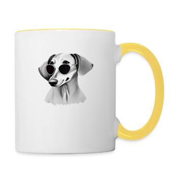 Chiens teckels avec lunettes de soleil motif cool 8 - Mug contrasté - blanc/jaune - Droite