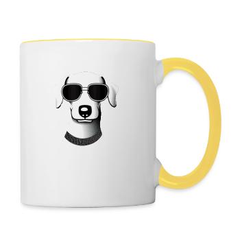 Chiens teckels avec lunettes de soleil motif cool 5 - Mug contrasté - blanc/jaune - Droite