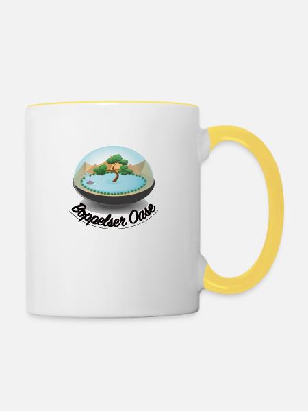 Boppelser Oase Logo rund weisser Hintergrund - Tasse zweifarbig - Weiß/Gelb