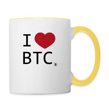 I love Bitcoin - Mug contrasté - blanc/jaune - Droite