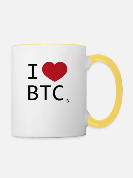 I love Bitcoin - Mug contrasté - blanc/jaune