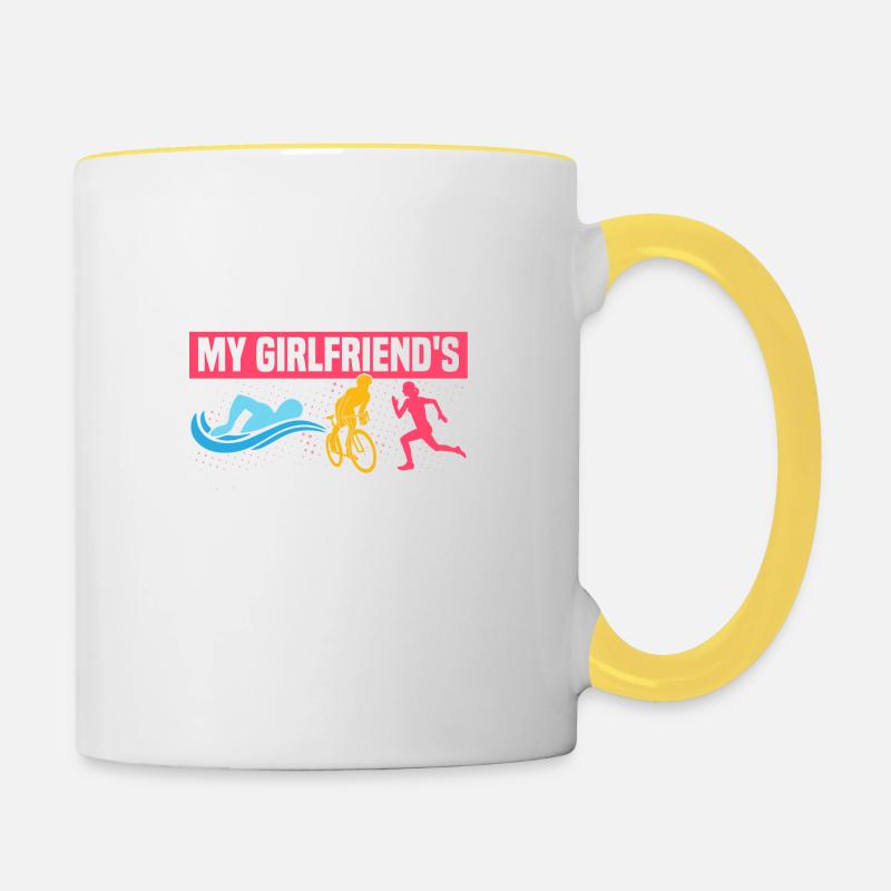 I Support My Girlfriend's Threesome Tri Swim Cycl - Tasse zweifarbig - Weiß/Gelb