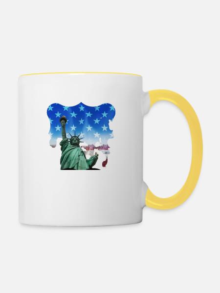 Freiheitsstatue, USA - Tasse zweifarbig - Weiß/Gelb