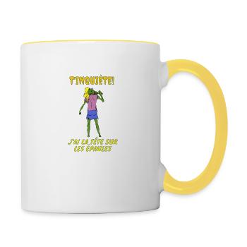 T'inquiète, j'ai la tête sur les épaules ! - Mug contrasté - blanc/jaune - Droite