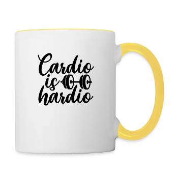 Cardio est Hardio - Mug contrasté - blanc/jaune - Droite