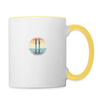 Planches de ski Vintage - Mug contrasté - blanc/jaune - Droite