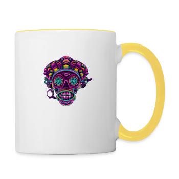 Farbenfroher Mexikanischer TrippyTotenkop - Tasse zweifarbig - Weiß/Gelb - Rechts