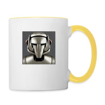 Büste eines Cyborgs Futuristische Roboterbüste - Tasse zweifarbig - Weiß/Gelb - Rechts
