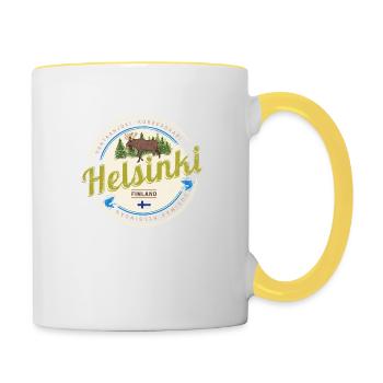 Helsinki Elch Hauptstadt von Finnland Vintage Souv - Tasse zweifarbig - Weiß/Gelb - Rechts