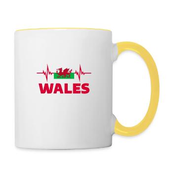 Pays de Galles Football 2022 Pays de Galles Heartbeat Drapeau du Pays de Galles - Mug contrasté - blanc/jaune - Droite