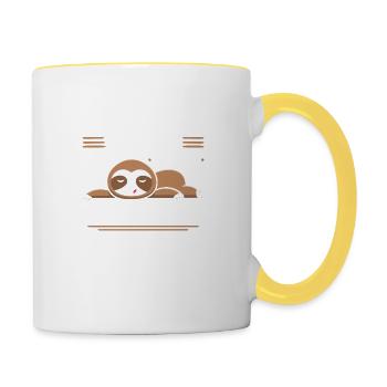 Lustiger Faultier Büro Spruch Sloth, Morgenmuffel - Tasse zweifarbig - Weiß/Gelb - Rechts