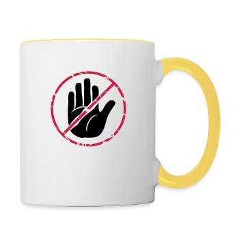Stop character hand crossed out - Contrasting Mug - white/yellow - Right